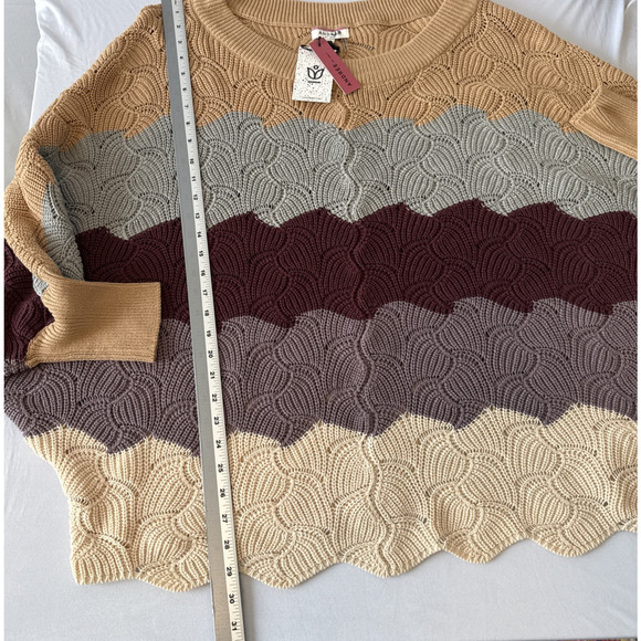 Andree By Unit NWT Women’s 1X Boho Scallop Knit Stripe Dolman Oversized Sweater - Picture 7 of 8